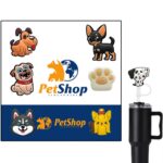 Custom 6-in-1 Dog Shaped Straw Topper Card Set