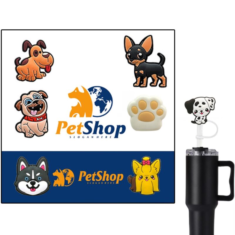 Custom 6-in-1 Dog Shaped Straw Topper Card Set